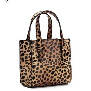 NWT Larroude Mini Phoebe Tote Bag In Cheetah Print Vegan Patent Leather